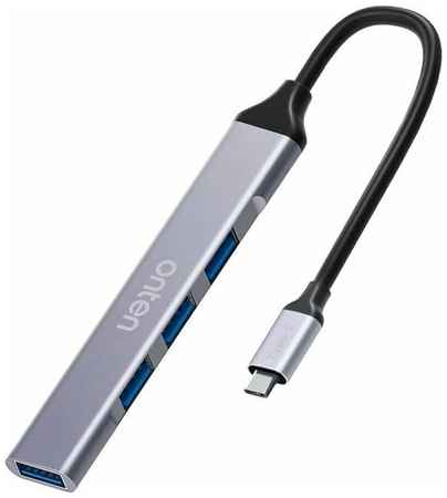 USB Type-C хаб Onten на 4 порта 3xUSB 2.0 , USB 3.0 - Серый 19848500586704