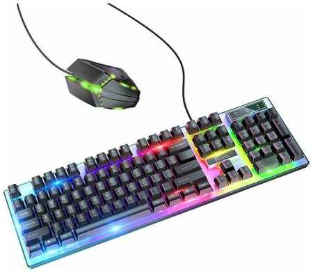Игровая проводная клавиатура с мышкой Hoco GM18 Luminous gaming (русские буквы), с красочной подсветкой 19848506322851