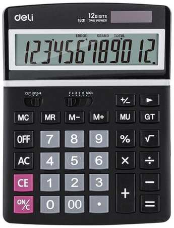 Калькулятор настоль. полноразм. Deli E1631,12р, дв. питание, 195x148мм, черный 1552693 19848507297125