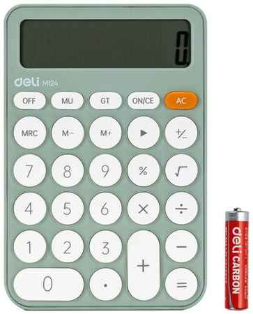 Калькулятор настольный Deli EM124GREEN зеленый 19848514513649