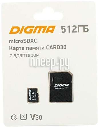 Карта памяти Digma microSDXC 512Gb Class10 CARD30 + adapter DGFCA512A03 19848516002839