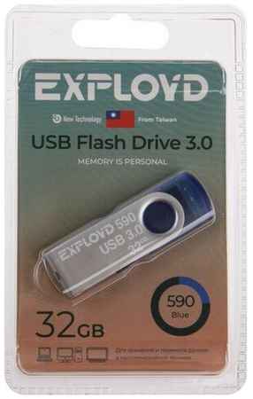 Флешка Exployd 590, 32 Гб, USB3.0, чт до 70 Мб/с, зап до 20 Мб/с, синяя 9514982 19848518559582