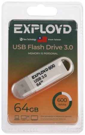 Флешка Exployd 600, 64 Гб, USB3.0, чт до 70 Мб/с, зап до 20 Мб/с, белая