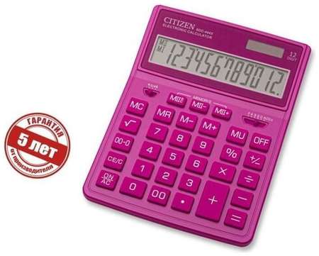 CITIZEN Калькулятор настольный 12-разрядный, SDC-444XRPKE, двойное питание, 155 х 204 х 33 мм, розовый 19848525617009