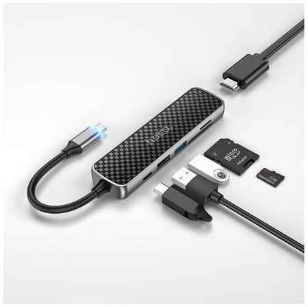USB Хаб Hoco HB24 Type-C на HDMI + USB-C + USB3.0 + USB2.0 + SD + TF + PD