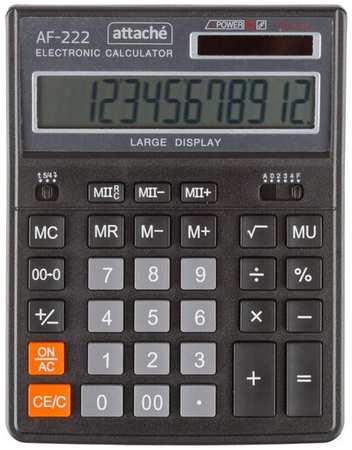 Калькулятор настольный полн/Р Attache AF-222, 12раз, дв. пит,203x158мм, черн 19848533702547