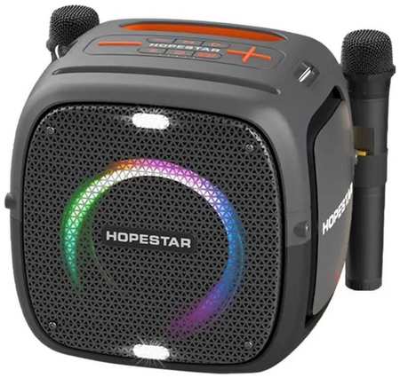Портативная Беспроводная Bluetooth Колонка Hopestar Party One / Караоке Система / Беспроводные Микрофоны 2шт / Серая
