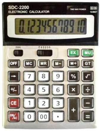Калькулятор офисный SDC-2200 / Настольный / 12 разрядов / Бухгалтерский / Кнопки не стираются 19848539481191