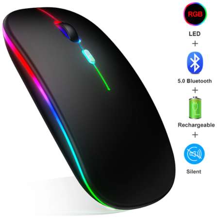 Беспроводная светодиодная мышь для компьютера / ноутбука / пк / RGB подсветка / Bluetooth 5.0 + Wireless Mouse 2.4 G / черная 19848539788114