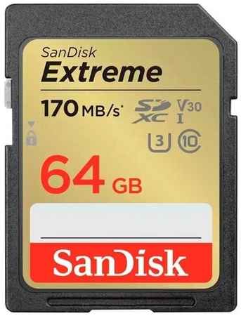 Карта памяти SanDisk SDXC 64 ГБ Class 10, V30, A2, UHS-I U3, R 170 МБ/с, 1 шт., золотистый