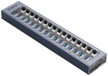 USB-концентратор ORICO AT2U3-16AB, разъемов: 16, 100 см, серый/прозрачный 19848547682977