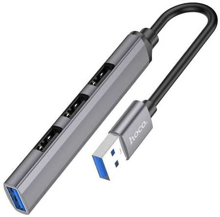 HUB адаптер Hoco HB26 USB 4 in 1, USB to USB3.0 + USB2.0*3, металлический корпус,13 см кабель, Серый 19848552166913