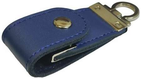 Подарочная флешка кожаная на кнопке синяя, оригинальный сувенирный USB-накопитель 256GB USB 3.0 19848557994686