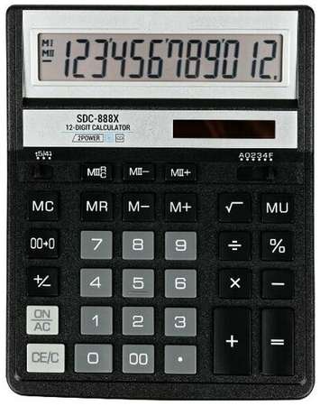 Калькулятор Eleven настольный, 12 разрядов, двойное питание, 158х203х31 мм, (SDC-888X-BK)