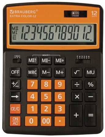 Комплект 5 шт, Калькулятор настольный BRAUBERG EXTRA COLOR-12-BKRG (206x155 мм), 12 разрядов, двойное питание, черно-оранжевый, 250478 19848564774236