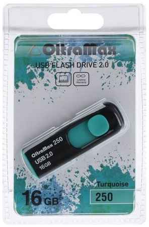 Флешка OltraMax 250, 16 Гб, USB2.0, чт до 15 Мб/с, зап до 8 Мб/с, бирюзовая 19848565298387
