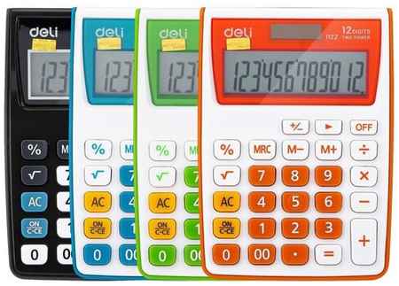 Калькулятор карманный Deli 12-разр, LCD-дисплей, двойное питание, ассорти