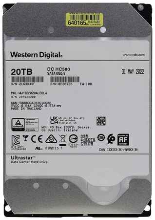 Жесткий диск Western Digital 3.5″ 20TB WD Ultrastar DC HC560 SATA 6Gb/s, 7200rpm, 512MB, 0F38755, 512e/4Kn 19848584801891