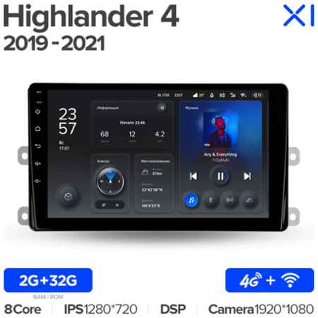 Штатная магнитола Teyes X1 Wi-Fi + 4G Toyota Highlander 4 XU70 2019-2021 9″ (2+32Gb) 19848590362508