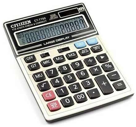 Калькулятор настольный 12 -разрядный CT-7700 150*210мм 2питания черно-серебристый корпус (картонная упаковка) (32180) 19848594018493