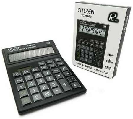 Калькулятор настольный 12 -разрядный IT-7912GC 2питания 210*150 (черный корпус) (картонная упаковка) (23124) 19848594046275