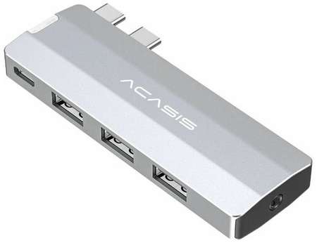 Хаб USB Acasis 5 в 1 для MacBook Pro / Air 2016-2022, 1 x Thunderbolt 40 Гбит/с + 3 x USB 3.2 10 Гбит/с + 1 x 3.5 jack (HS-M3UA), серебристый 19848595656360
