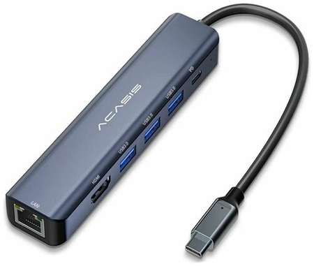 Док-станция Acasis DS-7HN6 6 в 1 с кабелем 1 метр, Type-C to HDMI + USB3.0 x 3 + PD 100 Вт, серый 19848595713623