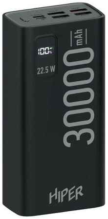 Внешний аккумулятор Hiper EP 30000, 30000 мАч, 3A, 4 USB, QC, PD, дисплей, черный 19848598918320