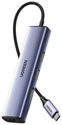 USB-концентратор UGreen CM475, 60600, разъемов: 3, 15 см, серый 19848599363341