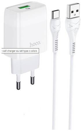 Скоростное сетевое зарядное устройство HOCO C72Q Glorious QC3.0, 18W + кабель TypeC. Цвет- белый 19848608853754