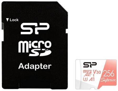 Карта памяти Silicon Power microSDXC Class 10, V30, A1, UHS-I U3, R/W 100/80 МБ/с, адаптер на SD, белый