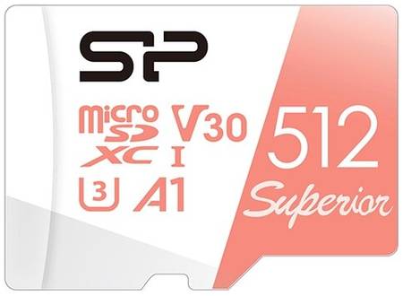 Карта памяти Silicon Power microSDXC 512 МБ Class 10, V30, A1, UHS-I U3, R/W 100/80 МБ/с, 1 шт., белый