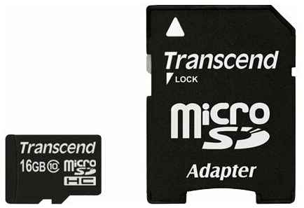Карта памяти Transcend microSDHC 16 ГБ Class 10, UHS-I, адаптер на SD, 1 шт., черный
