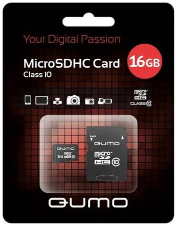 Карта памяти Qumo microSDHC 16 ГБ Class 10, V10, A1, UHS-I U1, адаптер на SD, 1 шт., черный 19848636060103