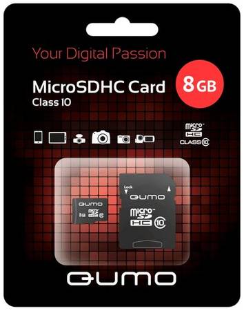 Карта памяти Qumo microSDHC 8 ГБ Class 10, V10, A1, UHS-I U1, 1 шт., черный