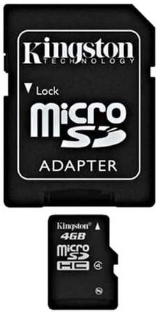 Карта памяти Kingston microSDHC 16 ГБ Class 4, R 4 МБ/с, адаптер на SD, черный 19848636061487