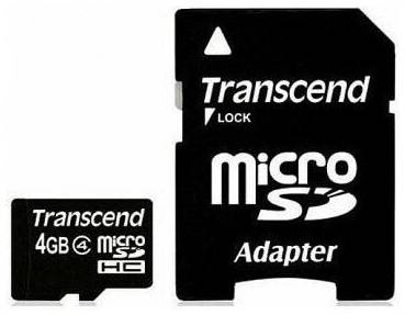 Флеш карта microSD 4GB Transcend microSDHC Class 4 (SD адаптер)
