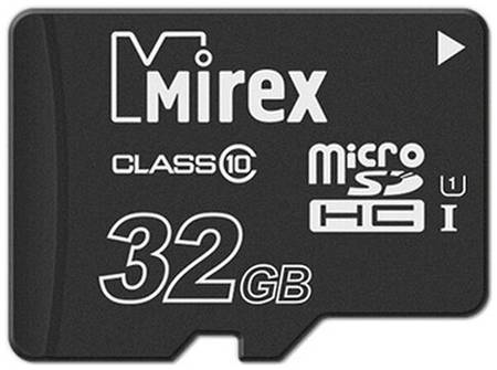 Карта памяти Mirex microSDHC 32 ГБ Class 10, V10, A1, UHS Class 1, R/W 104/45 МБ/с, 1 шт., черный 19848636063122