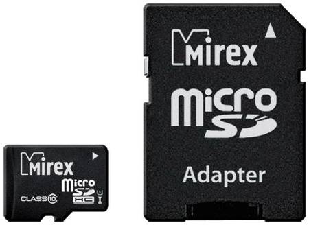 Карта памяти Mirex microSDHC 16 ГБ Class 10, V10, A1, UHS-I U1, R/W 104/45 МБ/с, адаптер на SD, 1 шт., черный 19848636063124