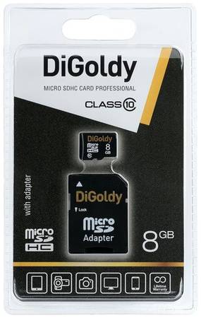 Карта памяти Digoldy microSDHC 8 ГБ Class 10, V10, A1, UHS-I U1, 1 шт., черный 19848636063132