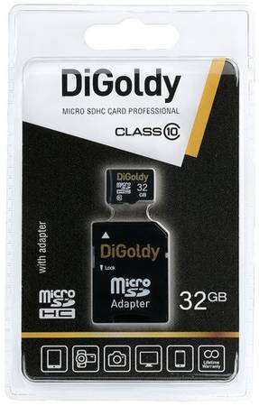 Карта памяти Digoldy microSDHC 32 ГБ Class 10, V10, A1, UHS-I U1, адаптер на SD, 1 шт., черный 19848636063136