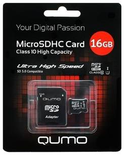 Карта памяти Qumo microSDHC 16 ГБ Class 10, V10, A1, UHS-I, R 90 МБ/с, адаптер на SD, 1 шт., серый 19848636063191
