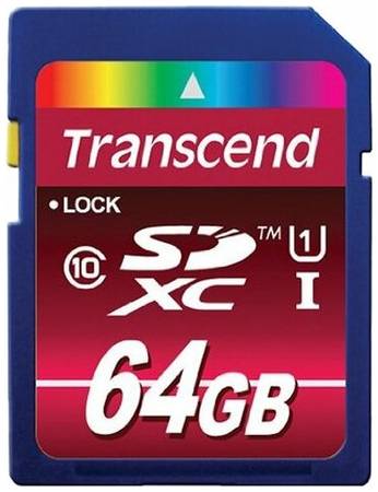 Карта памяти Transcend SDXC 64 ГБ Class 10, V10, A1, UHS Class 1, R/W 90/40 МБ/с, 1 шт., разноцветный 19848636063438