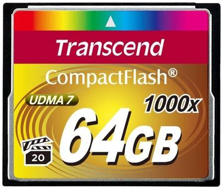 Карта памяти Transcend Compact Flash 64 ГБ, R/W 160/120 МБ/с, 1 шт., черный