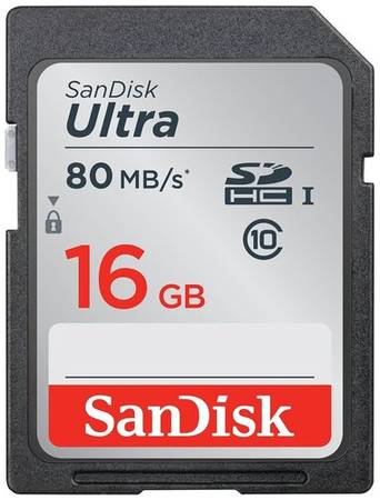 Карта памяти SanDisk SDHC 16 ГБ Class 10, V10, A1, UHS-I, R/W 80/10 МБ/с, 1 шт., серый 19848636063595