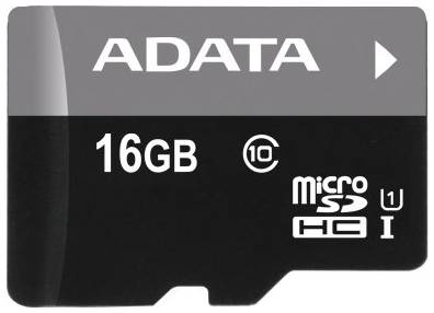 Карта памяти ADATA microSDHC 16 ГБ Class 10, V10, A1, UHS Class 1, R/W 60/10 МБ/с, адаптер на SD, 1 шт., черный 19848636063711