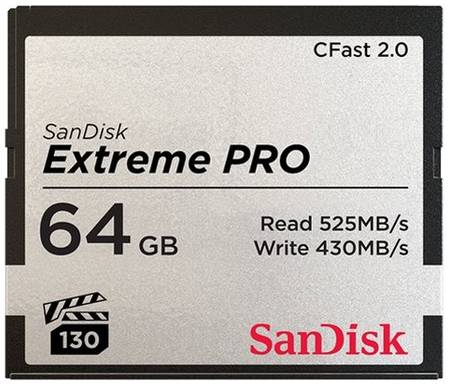 Карта памяти SanDisk CFast 2.0 256 ГБ, R/W 525/430 МБ/с, 1 шт., серебристый 19848636065003