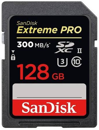 Карта памяти SanDisk SDXC 128 ГБ Class 10, V30, A1, UHS-II U3, R/W 300/260 МБ/с, 1 шт., черный