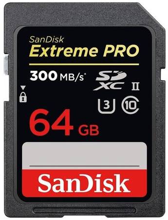 Карта памяти SanDisk SDXC 64 ГБ Class 10, V30, A2, UHS-II, R/W 300/260 МБ/с, 1 шт., черный 19848636065015