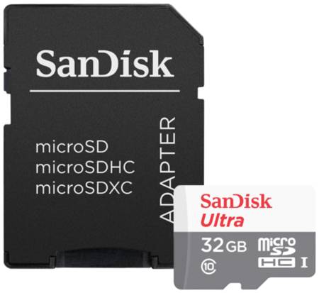 Карта памяти SanDisk microSDHC 32 ГБ Class 10, V10, A1, UHS-I, R 80 МБ/с, адаптер на SD, 1 шт., черный 19848636065447